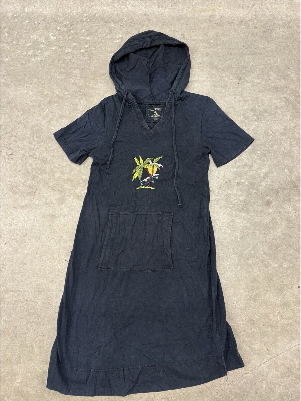 Vintage Jane Ashley Women Casual Hoodie Dress Black Shortsleeve